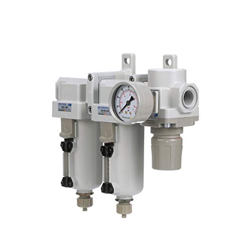 SAU430-N04G-MEP 3 Stage Compressed Air Filter Dryer System - Particulate Air Filter, Coalescing Air Filter, Compressed Air Pressure Regulator Combo, 1/2" NPT - Metal Bowl, Manual Drain