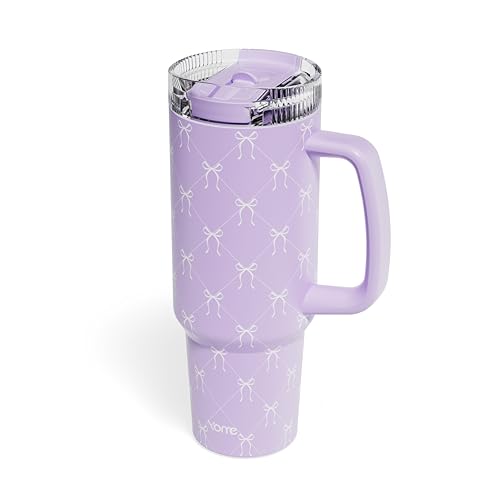 DetaClean 40oz Elegant Purple Bow Tumbler with Handle and Flip Straw for Women