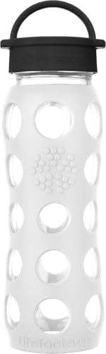 22-Ounce BPA-Free Glass Water Bottle with Classic Cap and Protective Silicone Sleeve, White