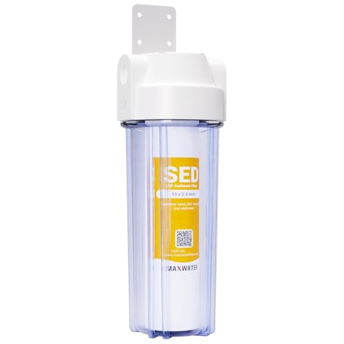 10-Inch 1-Stage Whole House Water Filtration System with Clear Housing and 5-Micron Polypropylene Sediment Filter - Ideal for RVs, Well Water, and Boilers