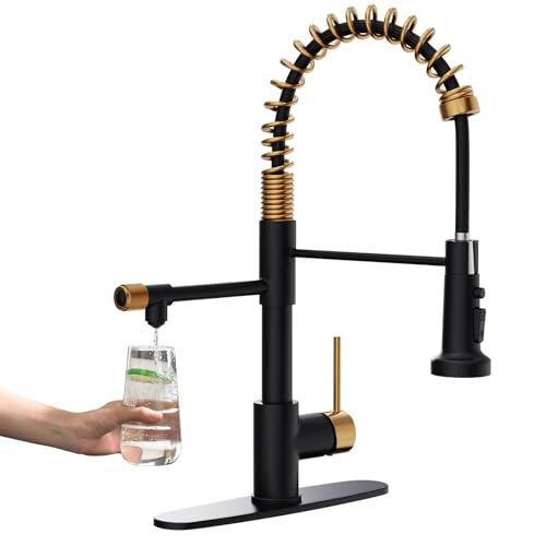 Black and Gold Drinking Water Faucet 3 in 1 Commercial Pull