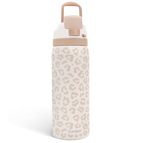 Leopard Print Insulated Stainless Steel Water Bottle with Straw for Sports and Travel