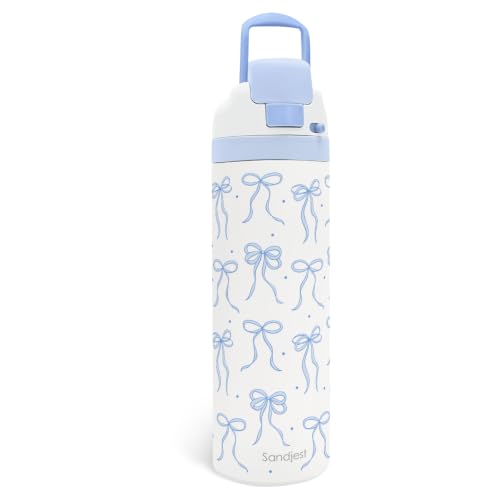 Bow Insulated Stainless Steel Water Bottle with Straw for Sports and Travel 24 Ounces for Women Girls Friends Teens Birthday