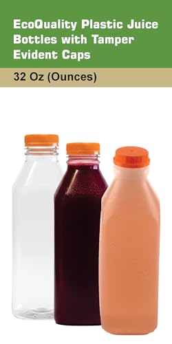 Empty Plastic Juice Bottles with Tamper Evident Caps 32 OZ