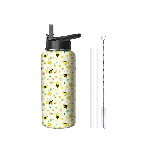 18oz Bee Water Bottle with Handle and Flip Straw