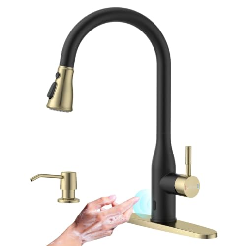Black Gold Touchless Kitchen Faucets with Soap Dispenser & Sprayer