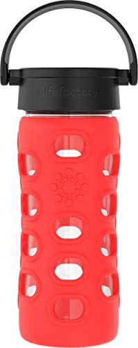 12-Ounce BPA-Free Glass Water Bottle with Classic Cap and Protective Silicone Sleeve, Apple Red