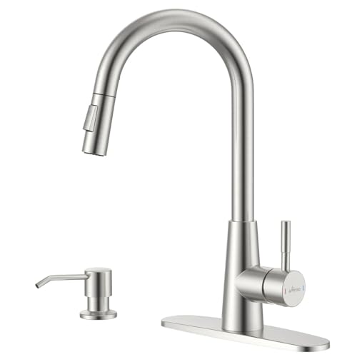 Brushed Nickel Kitchen Faucet with Soap Dispenser &Pull Down Sprayer