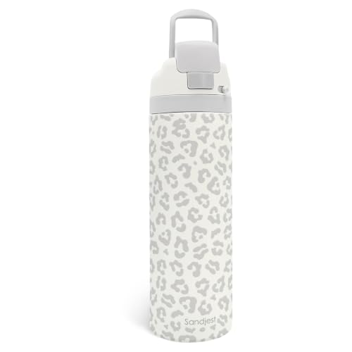 Leopard Skin Insulated Stainless Steel Water Bottle with Straw for Sports and Travel 24 Ounces for Women Girls Friends Teens Birthday
