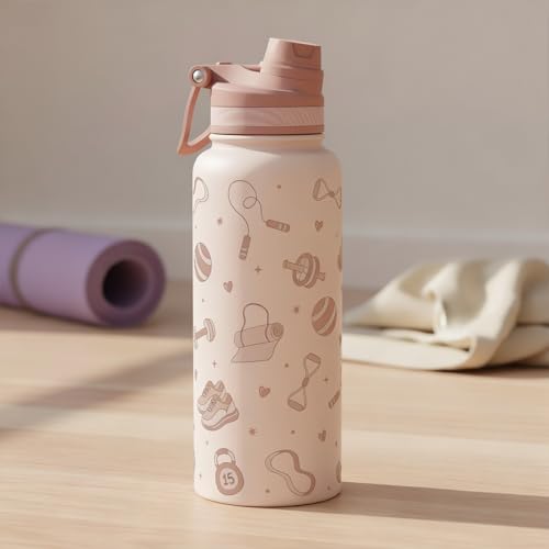 Workout Stainless Steel Water Bottle with Strap 32oz