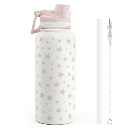 Star and Moon Stainless Steel Water Bottle with Strap 32oz