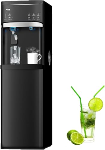 Self Cleaning Bottom Loading Hot and Cold Water Dispenser with Ice Maker Machine for 5 Gallon Bottle 22lbs Daily Capacity Ice Full Alert Black