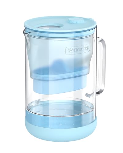 PT-09B-A 10-Cup Large Glass Alkaline Water Filter Pitcher, Blue
