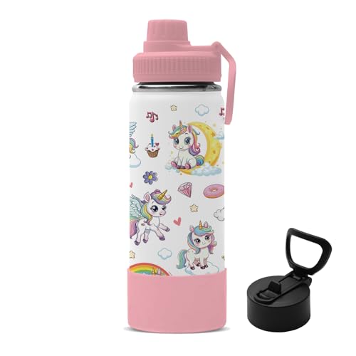 18oz Unicorn Girls Water Bottle with 2 Lids