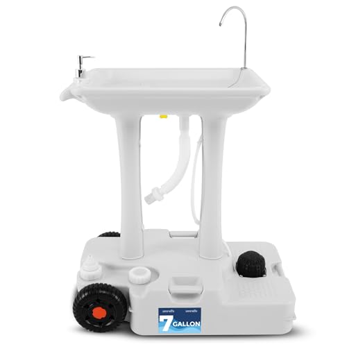 7+ Gal Portable Hand Wash Station with Wheels & Foot Pump