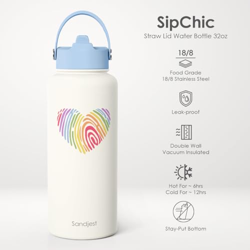 Pride Water Bottle Stainless Steel 32oz with Lid & Straw