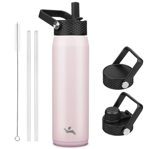 25 oz Insulated Stainless Steel Water Bottle with 3 Lids