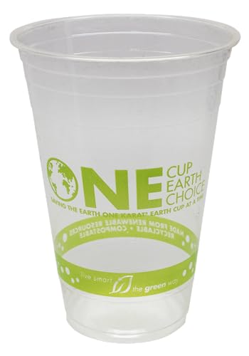 1,000 ct - 20 oz Compostable PLA Plastic Cups, BPI Certified Disposable Renewable Cold Cups for Iced Coffee, Smoothies, and More | Green Line (100 Count)