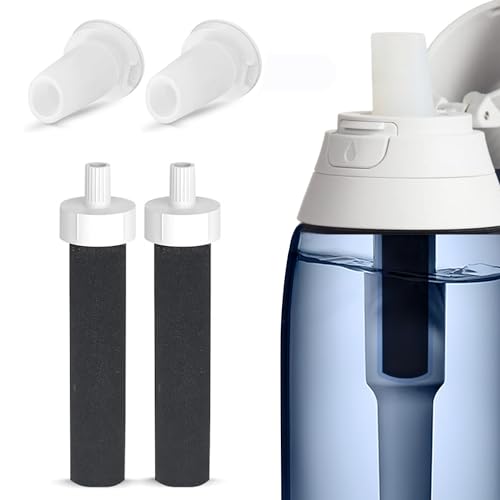 2-in-1 for Brita Water Bottle Filter Replacement, 2 Filters 2 Valves