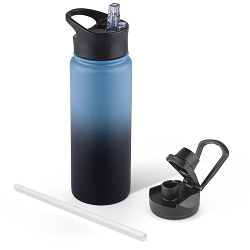 24 oz Insulated Water Bottle with Straw Lid & Wide Mouth Lids