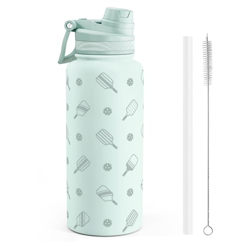 Pickleball Stainless Steel Water Bottle with Strap 32oz