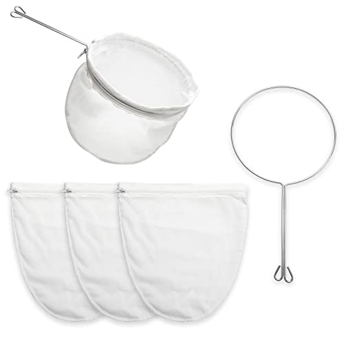 Ultra Fine Mesh Strainer Bag Reusable Food Grade Filter Zipper Bags with Stainless Steel Handle for Filter Coffee Tea Milk Juice Oil (4 Count)