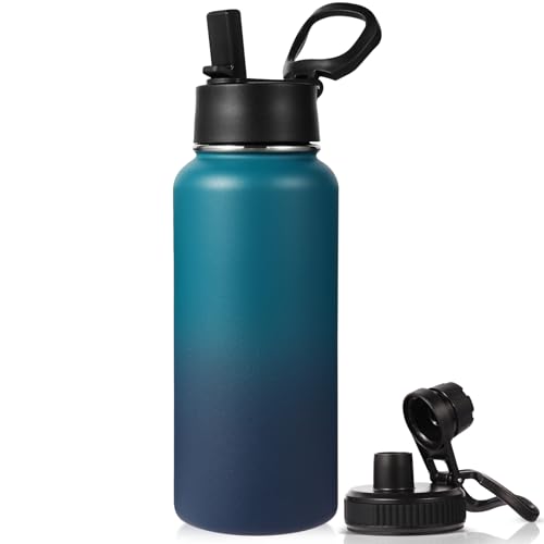 32 oz Insulated Water Bottle with 2 Lids