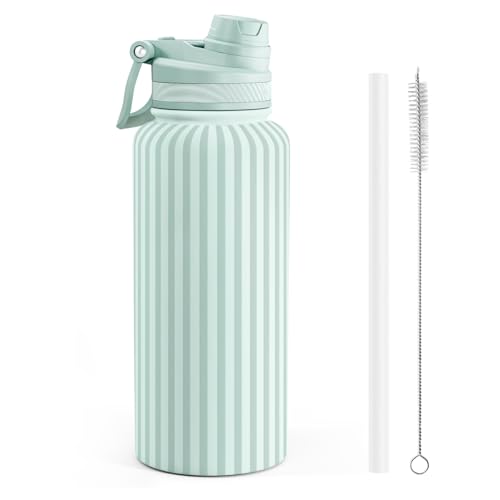 Stripe Stainless Steel Water Bottle with Strap 32oz