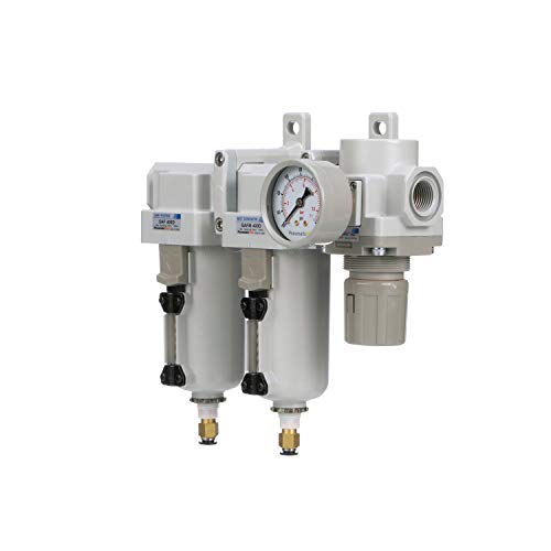 SAU430-N06DG-MEP Three Stage Air Drying System Particulate Air Filter, Coalescing Filter, Air Pressure Regulator Combo 3/4" NPT - Metal Bowl, Auto Drain, Bracket, Gauge
