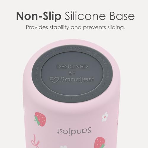 Strawberry Bow Insulated Stainless Steel Water Bottle with Straw for Sports and Travel