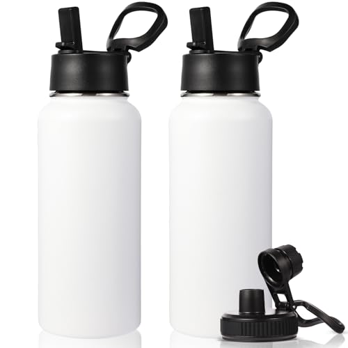 32 oz Insulated Water Bottles with 2 Lids (2 Count)