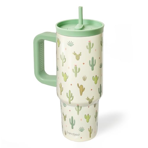 Cactus Stainless Steel Locking Lid Silicone Straw Tumbler with Handle 40oz