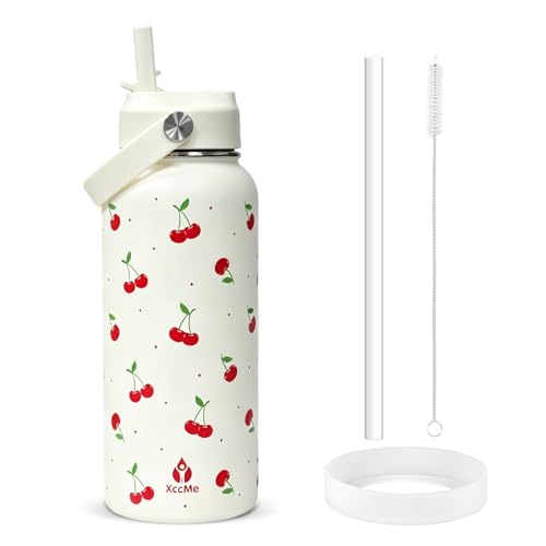 32oz Cherry Gift Insulated Water Bottle for Women with Straw