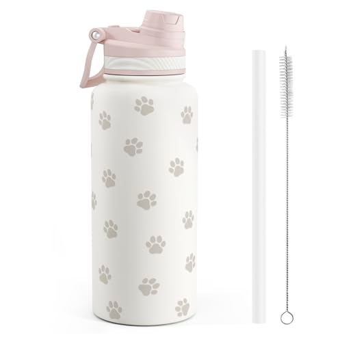 Paw Print Stainless Steel Water Bottle with Strap 32oz