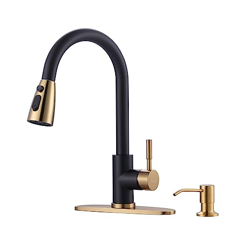 Black and Gold Kitchen Faucet with Soap Dispenser