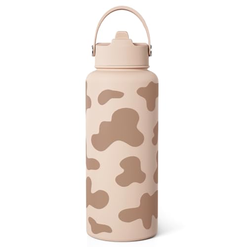 Cow Print Water Bottle 32oz Stainless Steel with Lid
