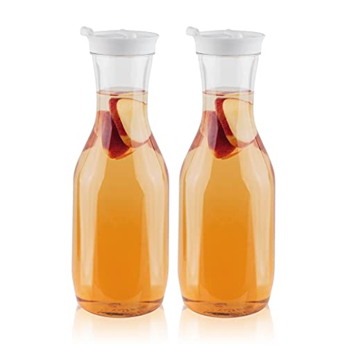 Clear Plastic Water Pitchers Carafes with Flip top White Lids Pack of 2 (2 Count)
