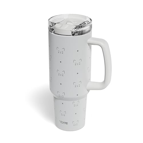 DetaClean 40oz Serene Cat Grey Tumbler with Handle and Flip Straw for Women