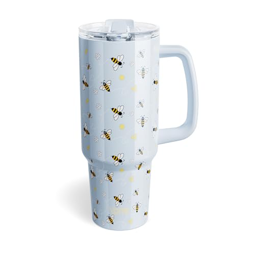 40oz Blue Bee Tumbler with Handle and Flip Straw