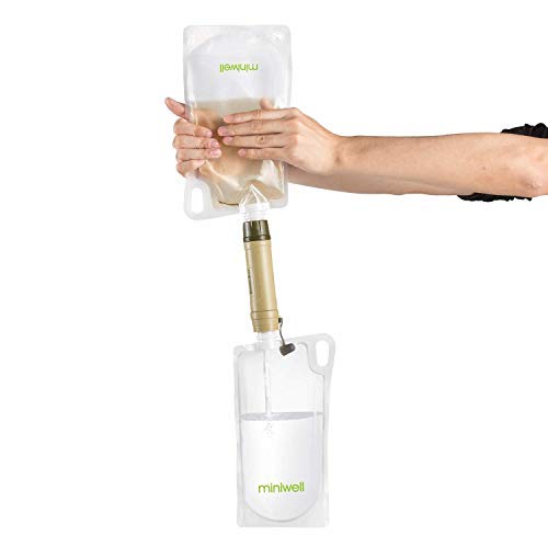 Portable Water Filter 3 Stages Filtration with 2 Collapsible Bottle for Survival Kit or Go Bag L605B Water Filter with Bottles