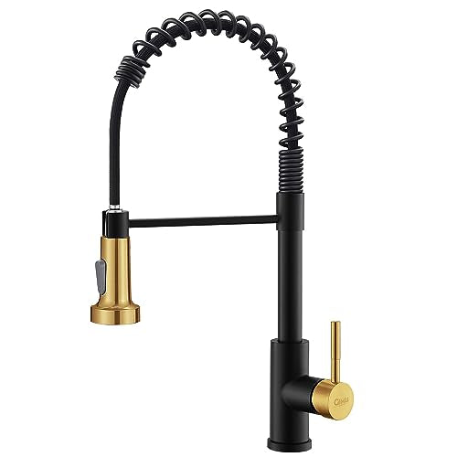 Kitchen Faucet with Pull Down Sprayer Black and Gold