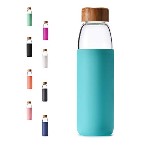 18 Oz Borosilicate Glass Water Bottles with Bamboo Lid