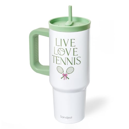 Tennis Stainless Steel Locking Lid Silicone Straw Tumbler with Handle 40oz
