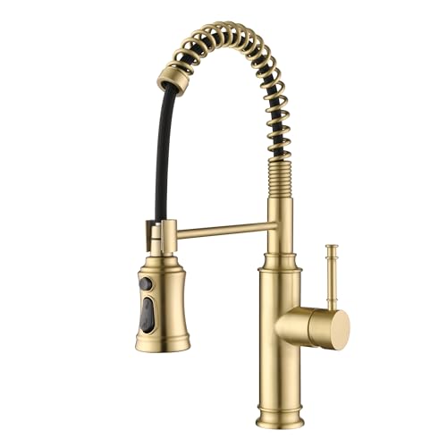 Pull Out Spring Sprayer Kitchen Sink Faucet with 360° Rotating Spout and Single Level Handle