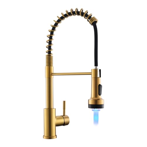 Led Gold Kitchen Faucet with Pull Down Sprayer