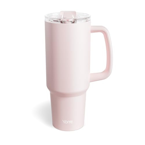 40oz Light Pink Tumbler with Handle and Flip Straw
