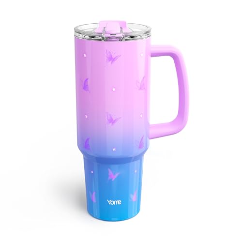 40 oz Butterfly Tumbler with Handle and Flip Straw for Women