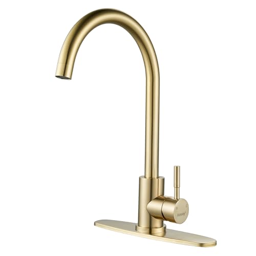 Single Handle High Arc Brushed Gold Kitchen Faucet Stainless Steel Commercial Single Hole Kitchen Sink Faucet