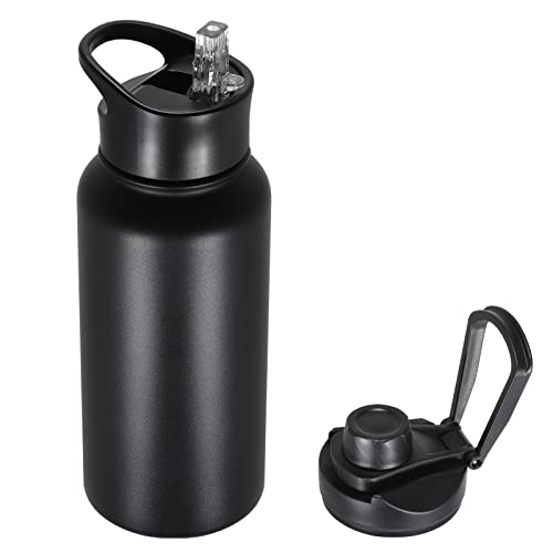 32 oz Insulated Water Bottle with Straw Lid & Wide Mouth Lids