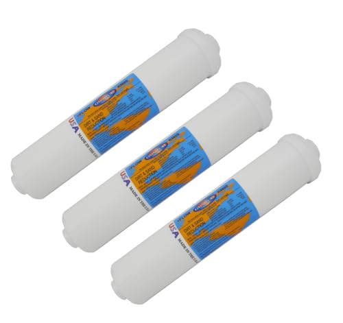 Omnipure (K5605-SS) Inline Sediment Filter, 5 Micron Sediment Inline Water Filter, 1/4" FQC Quick-Connect Elbow Fittings - 12" x 2.5" (3 Pack)